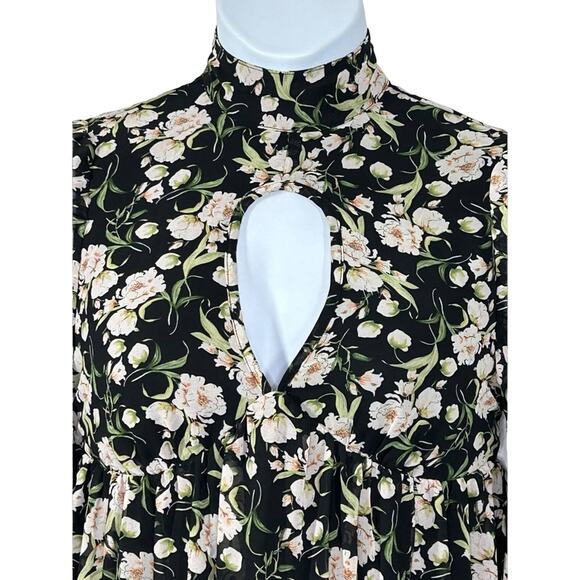 Nasty Gal Black Floral Boho Mini Dress Balloon Sleeve Size 6 - Picture 3 of 16